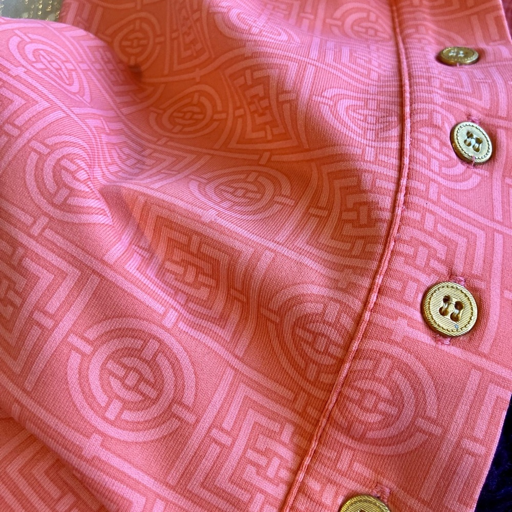 NWT J.McLaughlin Catalina Cloth Coral Geometric 3/4 Gold Button-Front SS Polo S - Picture 13 of 16